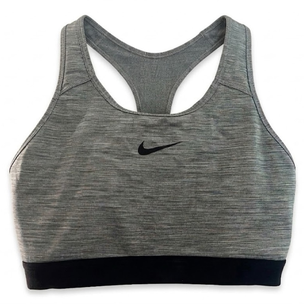 Nike Swoosh Racerback Dri-FIT Sports Bra Carbon Heather Grey L Move to Zero EUC